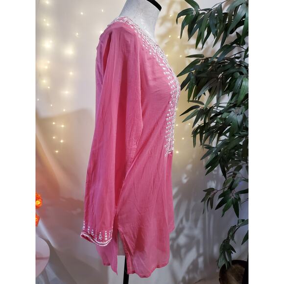 Sachin + Babi for Ankasa Women's S Embroidered 100% Cotton Pink Boho Tunic Top - Picture 4 of 8